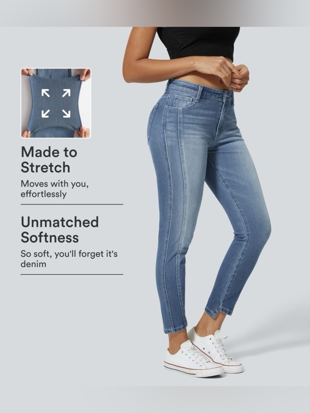 NWT HALARA Flex High Waisted Casual Skinny Jeans Pockets Medium Blue Large Tall - Picture 2 of 15